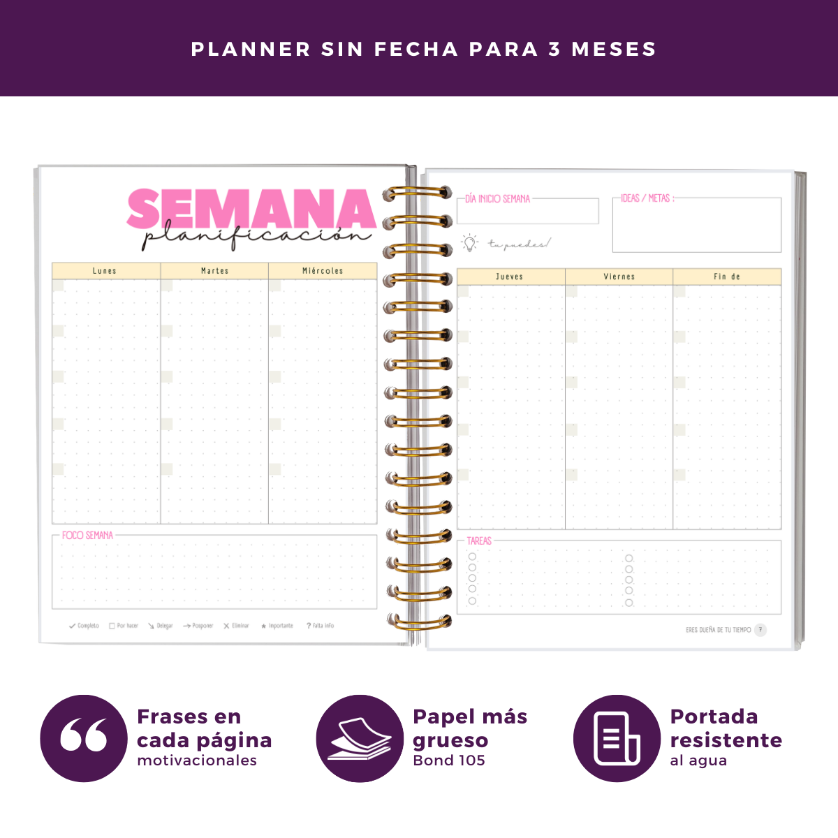 Planifica Tu Día - Planner Diario 3 Meses Sin Fecha