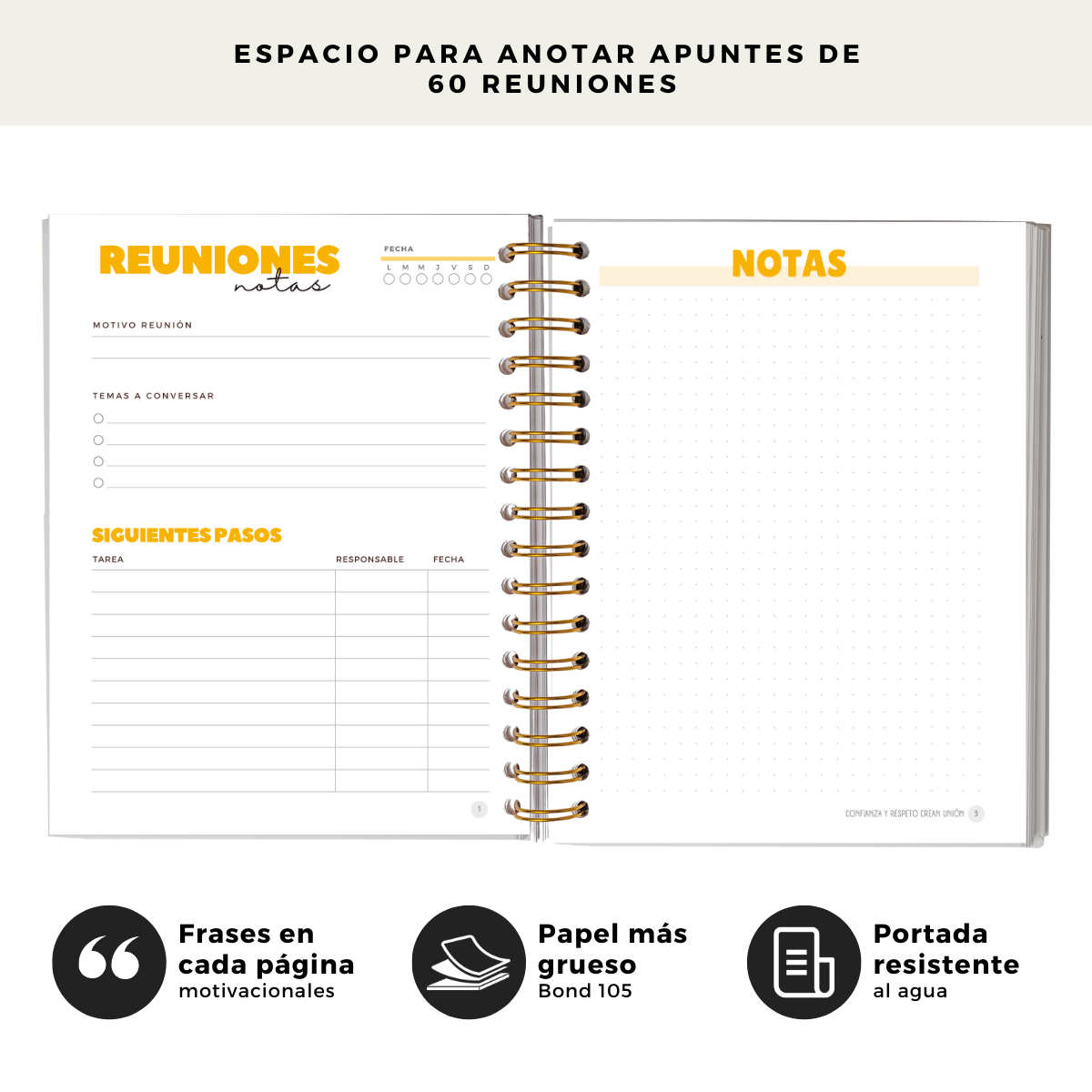 Cuaderno de Reuniones Profesional - Espacio para 60 Reuniones