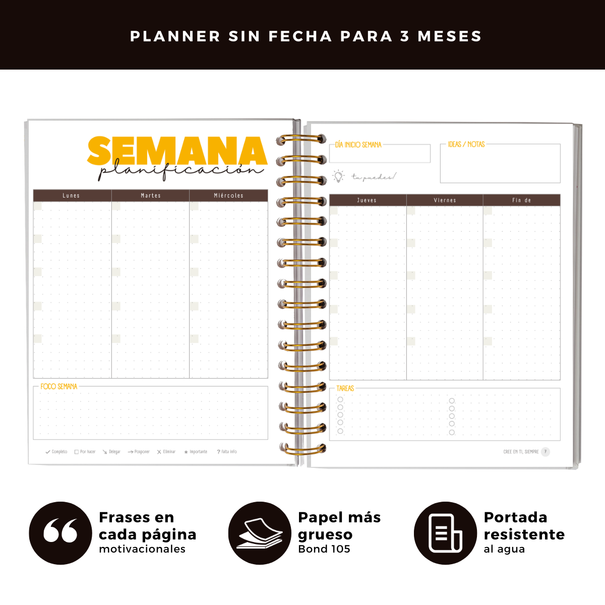 Planifica Tu Día - Planner Diario 3 Meses Sin Fecha