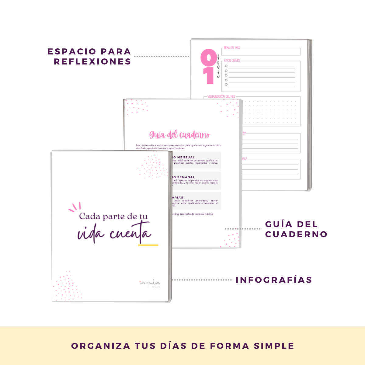 Agenda 2026 con fecha rosa - Tareas diarias 12 meses