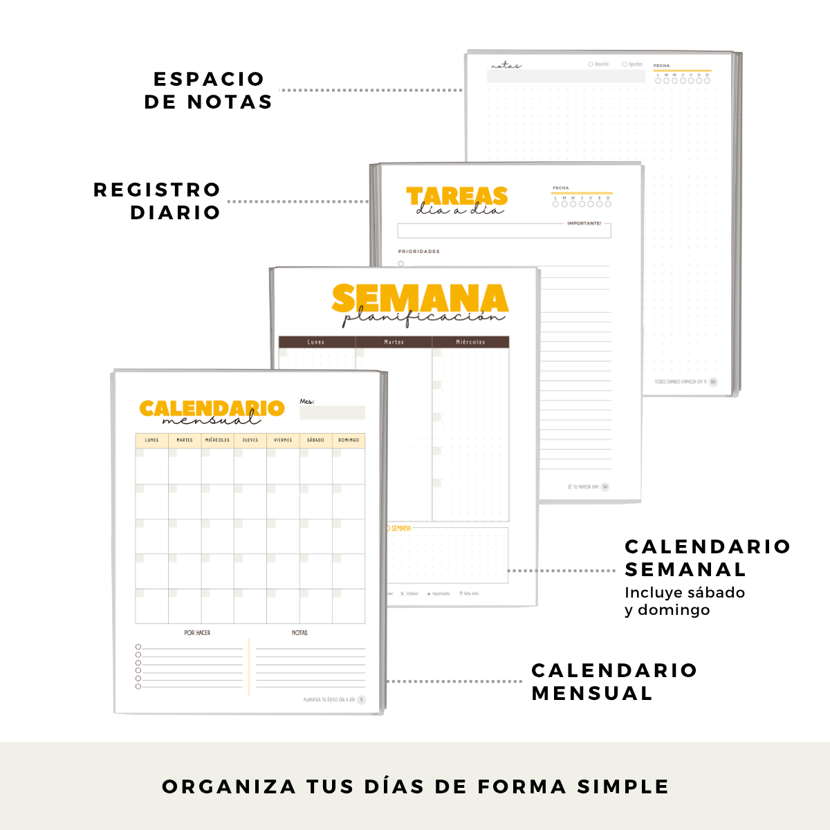 Planner Diario 2 Meses Sin Fecha - Con Notas - Portátil y Liviano