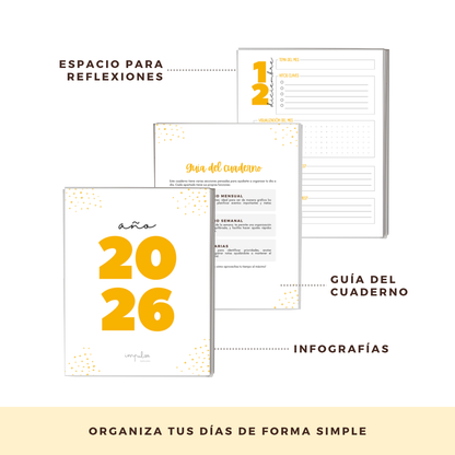 Agenda 2026 con fecha flores - 12 meses espacio notas