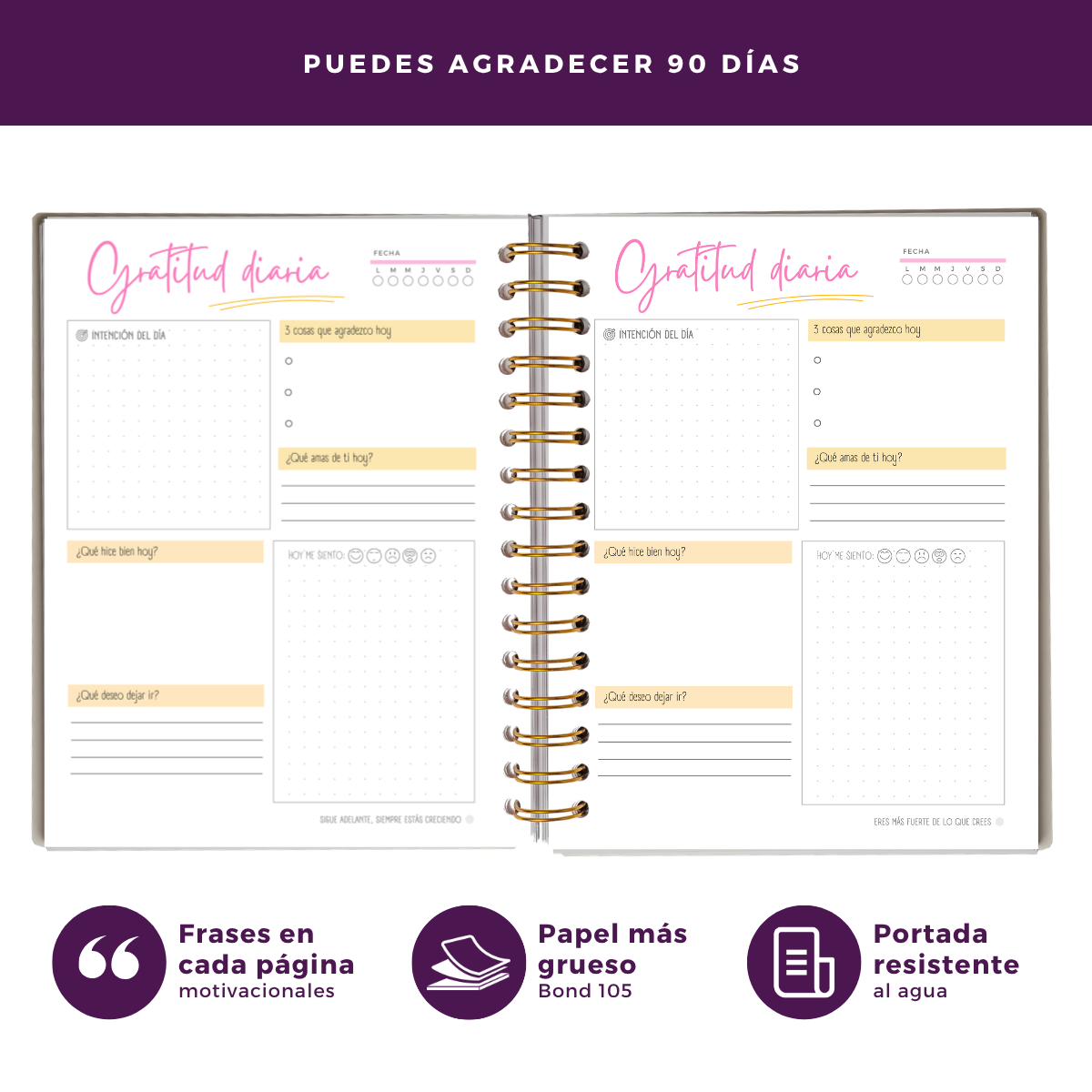 Diario de Gratitud Personalizado con Nombre - Rosa