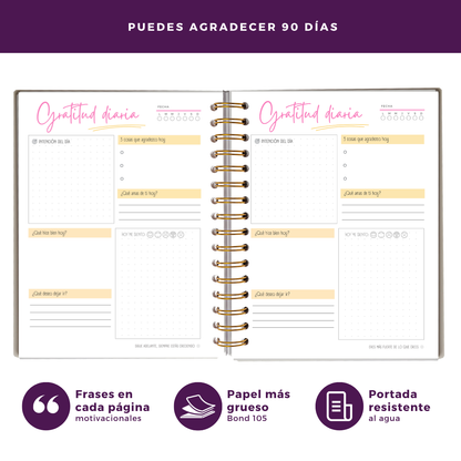 Diario de Gratitud Personalizado con Nombre - Rosa