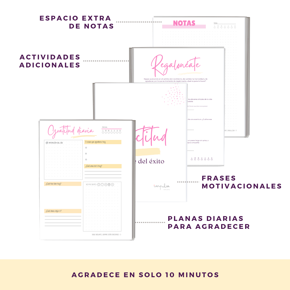 Diario de Gratitud Personalizado con Nombre - Rosa