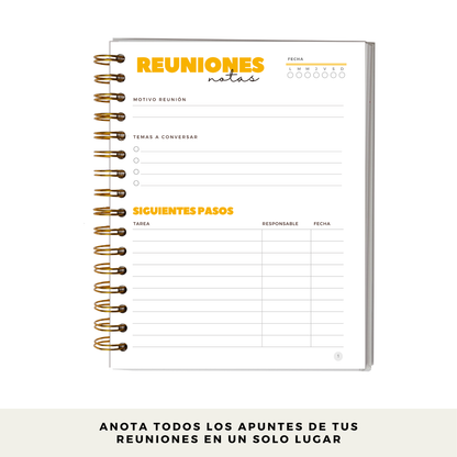 Cuaderno de Reuniones Profesional - Espacio para 60 Reuniones