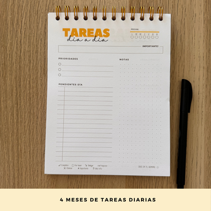 Planner 4 Meses - Tareas Diarias - Agenda Diaria sin Fecha - Liviano y Portátil