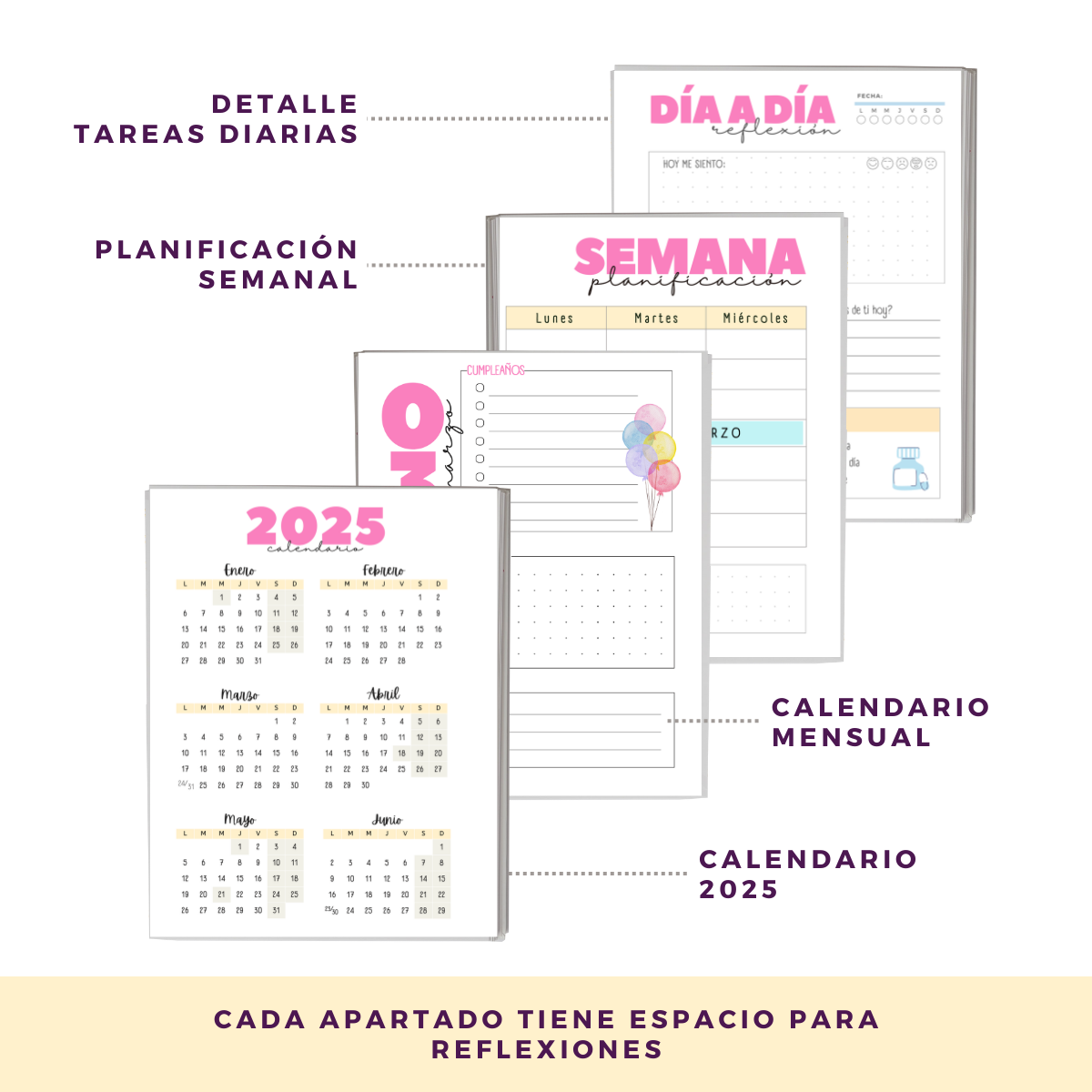 Agenda Personalizada 2025 - Letra Grande Y Frases