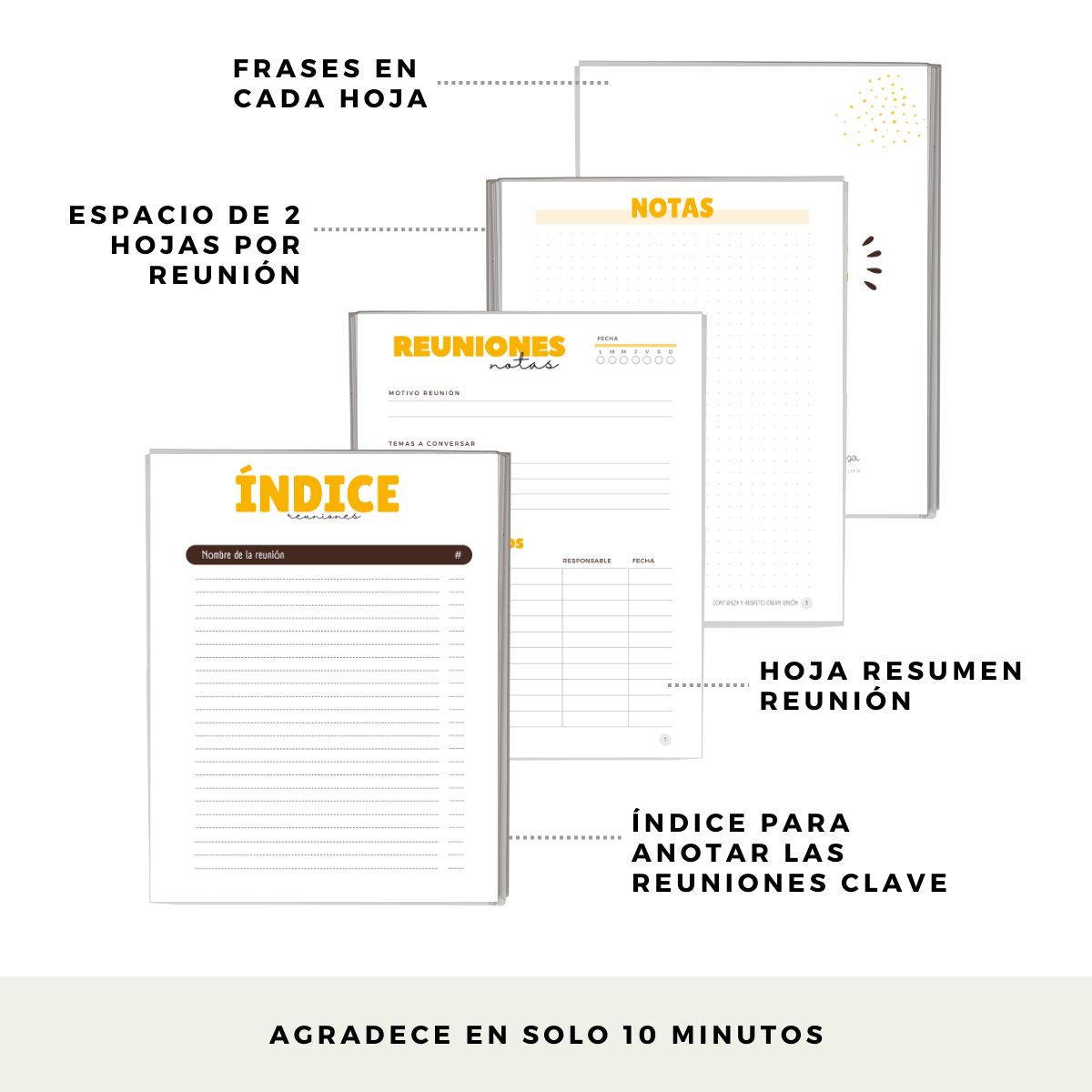 Cuaderno de Reuniones Profesional - Espacio para 60 Reuniones