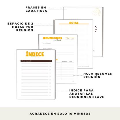 Cuaderno de Reuniones Profesional - Espacio para 60 Reuniones