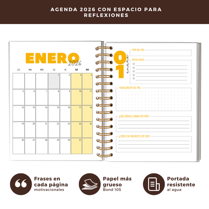 Agenda 2026 con fecha neutra - 12 meses espacio notas liviana