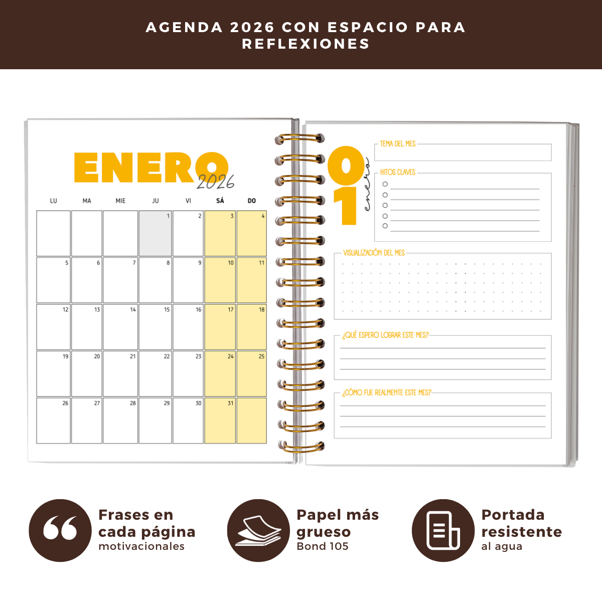 Agenda 2026 con fecha flores - 12 meses espacio notas