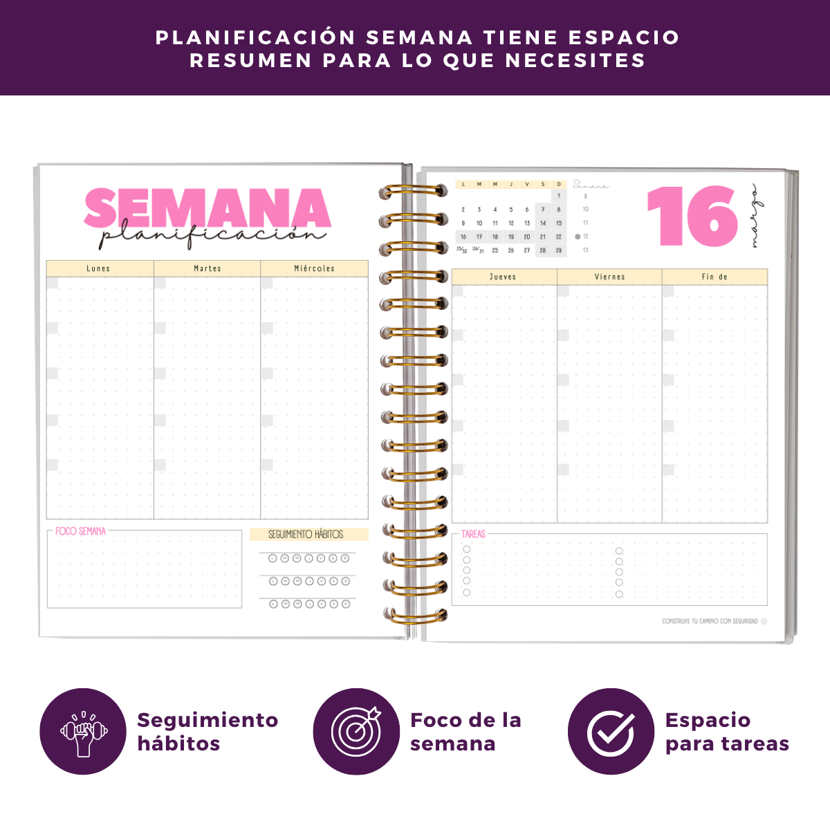 Agenda 2026 con fecha rosa - Tareas diarias 12 meses