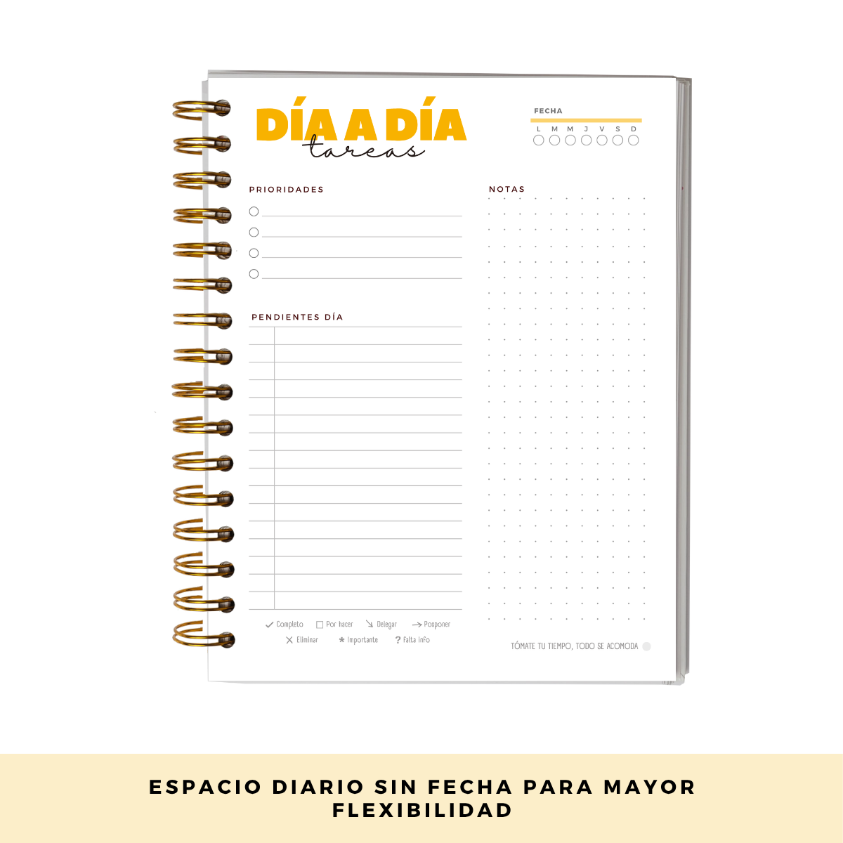 Agenda 2026 con fecha amarilla - Tareas diarias 12 meses