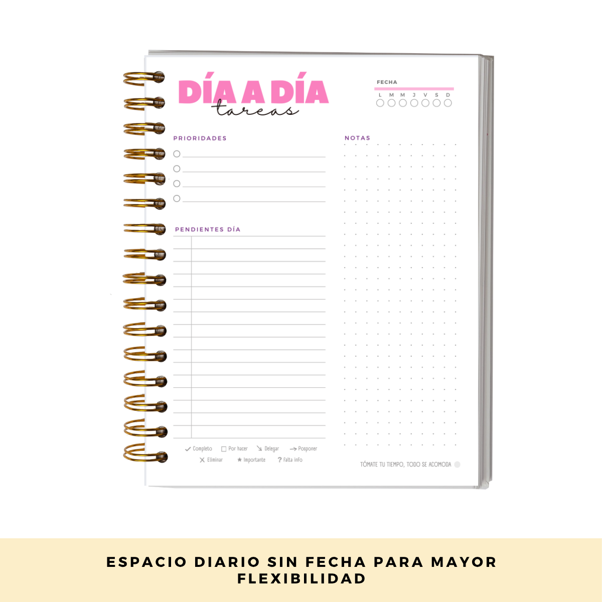 Agenda 2026 con fecha rosa - Tareas diarias 12 meses
