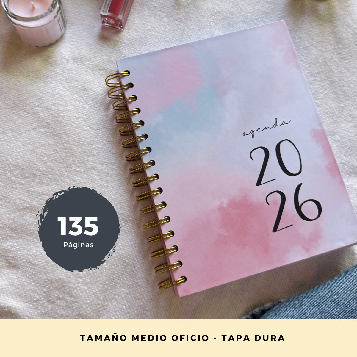 Agenda 2026 con fecha rosa - Tareas diarias 12 meses