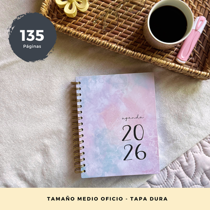 Agenda 2026 con fecha rosa - Tareas diarias 12 meses