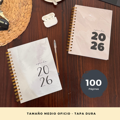 Agenda 2026 con fecha neutra - 12 meses espacio notas liviana