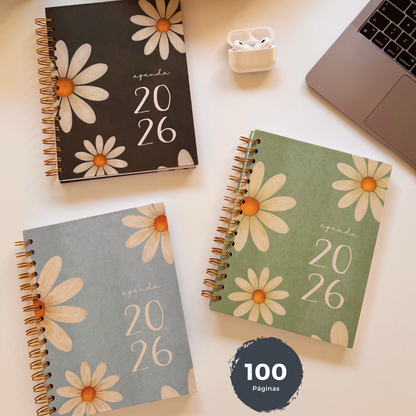 Agenda 2026 con fecha flores - 12 meses espacio notas