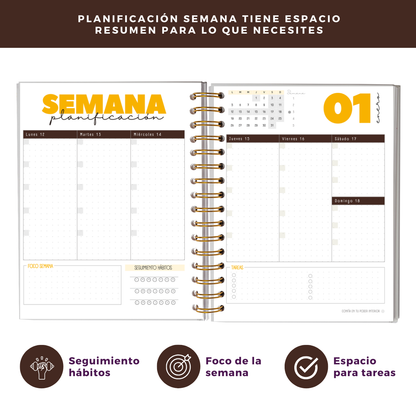 Agenda 2026 con fecha amarilla - Tareas diarias 12 meses