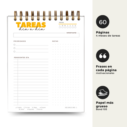 Planner 4 Meses - Tareas Diarias - Agenda Diaria sin Fecha - Liviano y Portátil