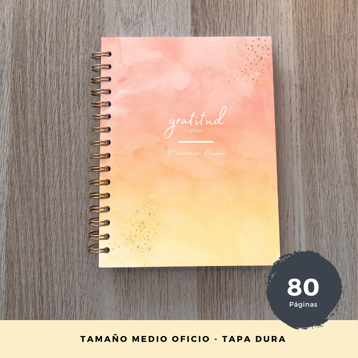 Diario de Gratitud Personalizado con Nombre - Rosa