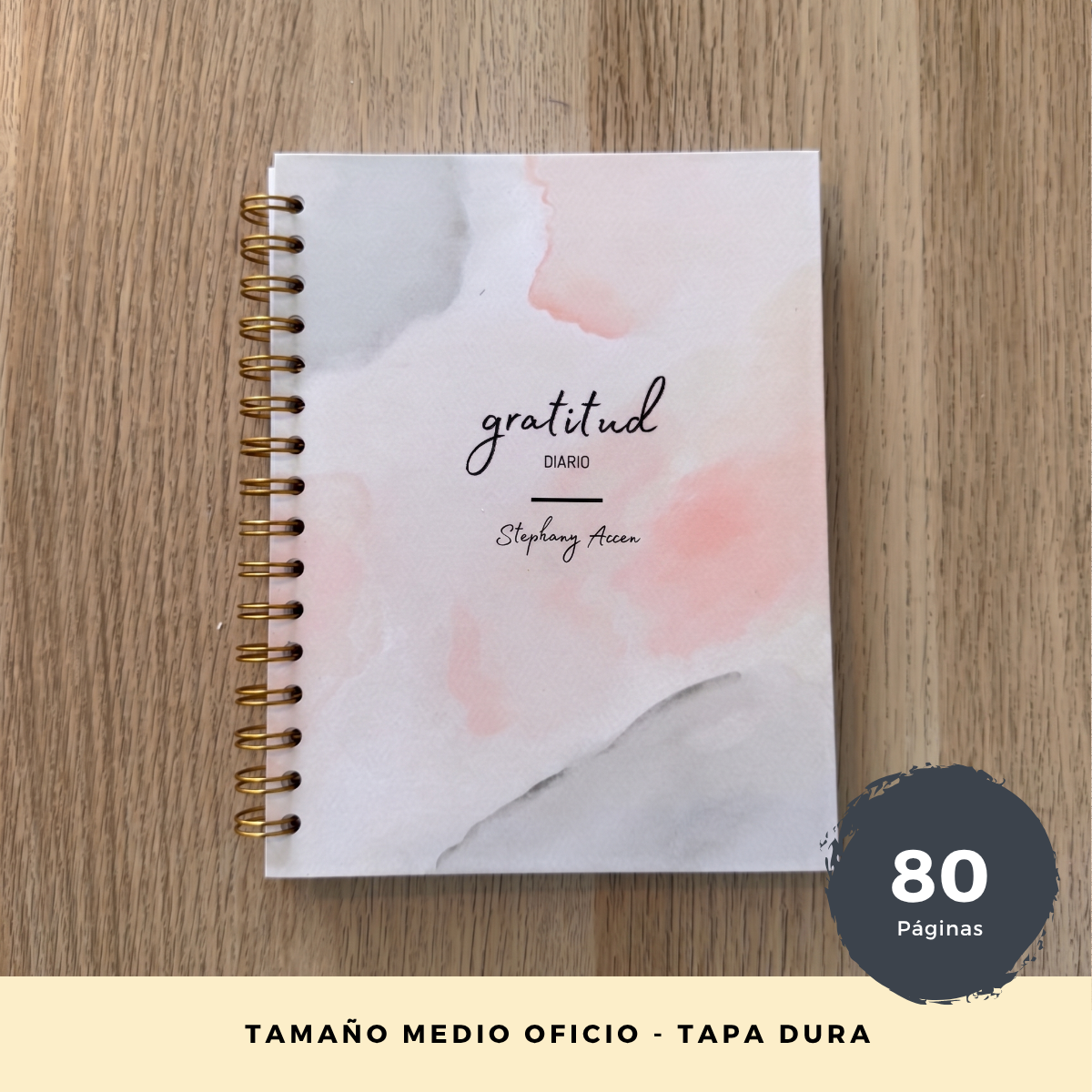 Diario de Gratitud Personalizado con Nombre - Rosa