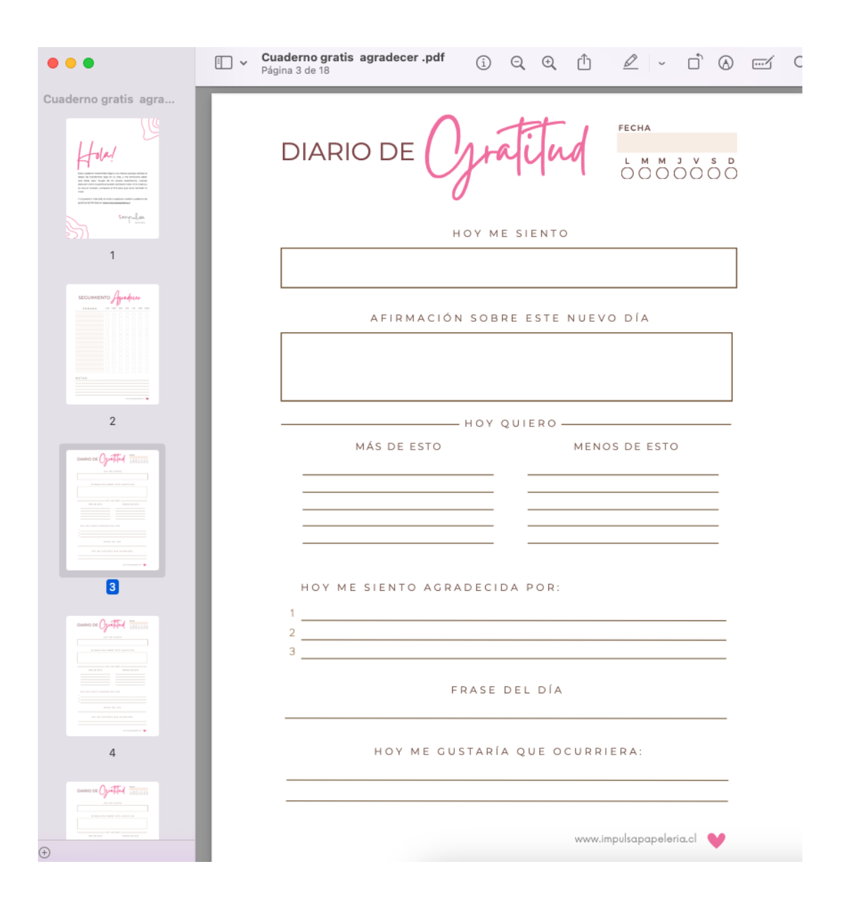 Diario de gratitud 2 semanas